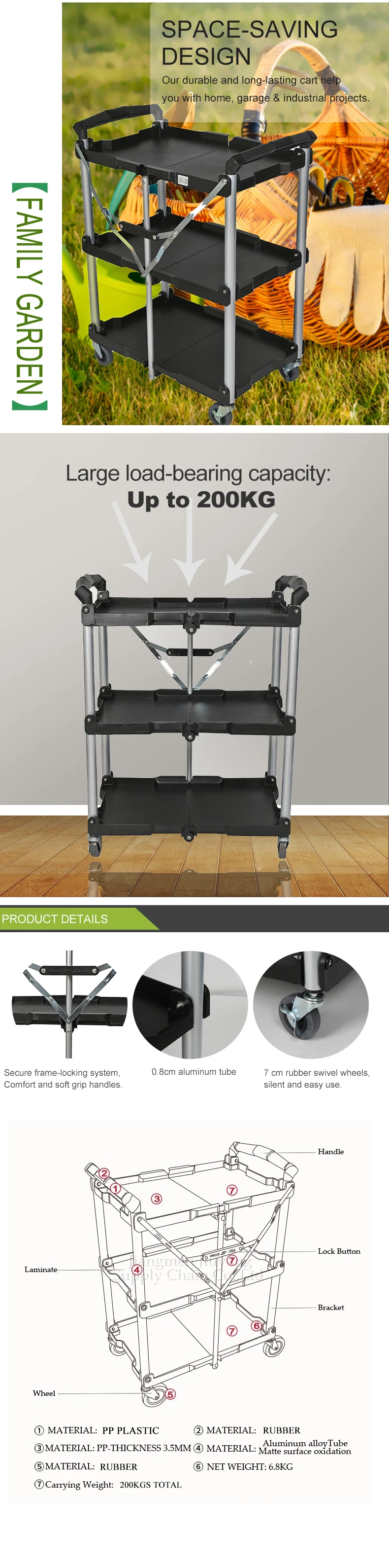 White Kitchenware Collection Trolley Food Service Trolley Fold Cart