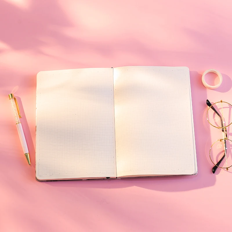 LABON New Arrivals Pink Custom Full Colors Four Seasons Theme Printing Leatherette Paper Cover A5 Dot Grid Notebook