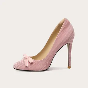 Customized Single Heel High Pointed Square Toe Retractable Foldable Machine-Foldable T-Strap Winter Square Heel Shoes