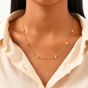 Wholesale Flower Collar Necklace for Women 18K Gold Plated Stainless Steel European Style Fashion Jewelry