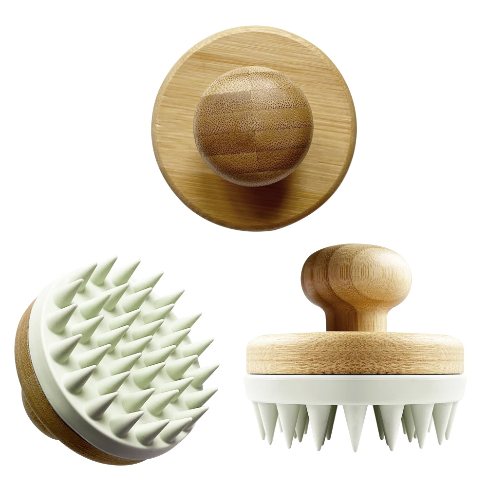 Scalp Massager Shampoo Brush Bamboo Wet And Dry Hair Scalp Care Brush