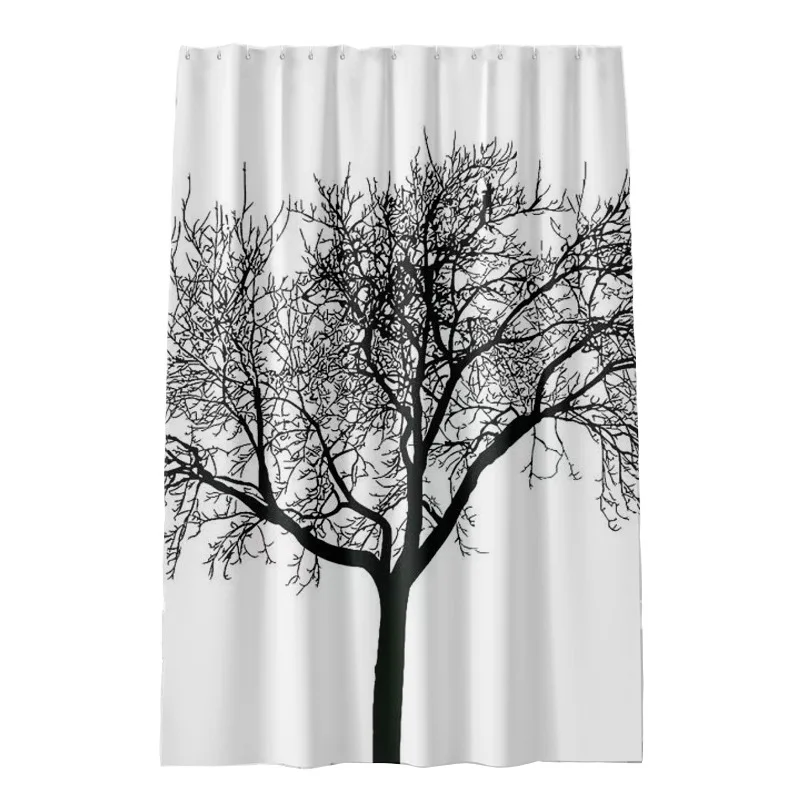 Adjustable Polyester Shower Curtain Classic Tree Pattern Design Washable Fabric Easy to Change Color