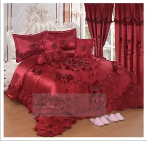 10piece Lace Princess Wedding Sheet Set with Curtains and Slippers Luxury Comforter Set Bridal Bedding Set King Size in Stock