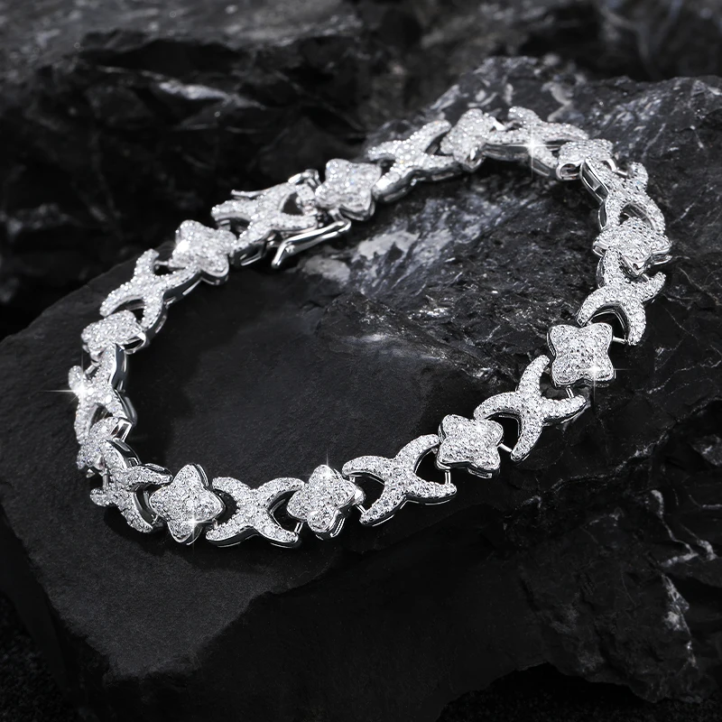 Infinity X Four Leaf Clover Flower Link Bracelet 925 Sterling
