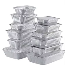 Disposable aluminum foil broiler takeout pan with lid large size rectangular baking tray metal tray