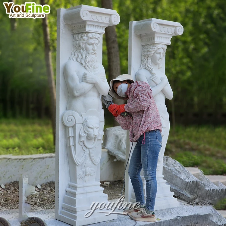 Large Home Decoration Hand Carved Marble Woman Figure Statue Pillar Column for Sale