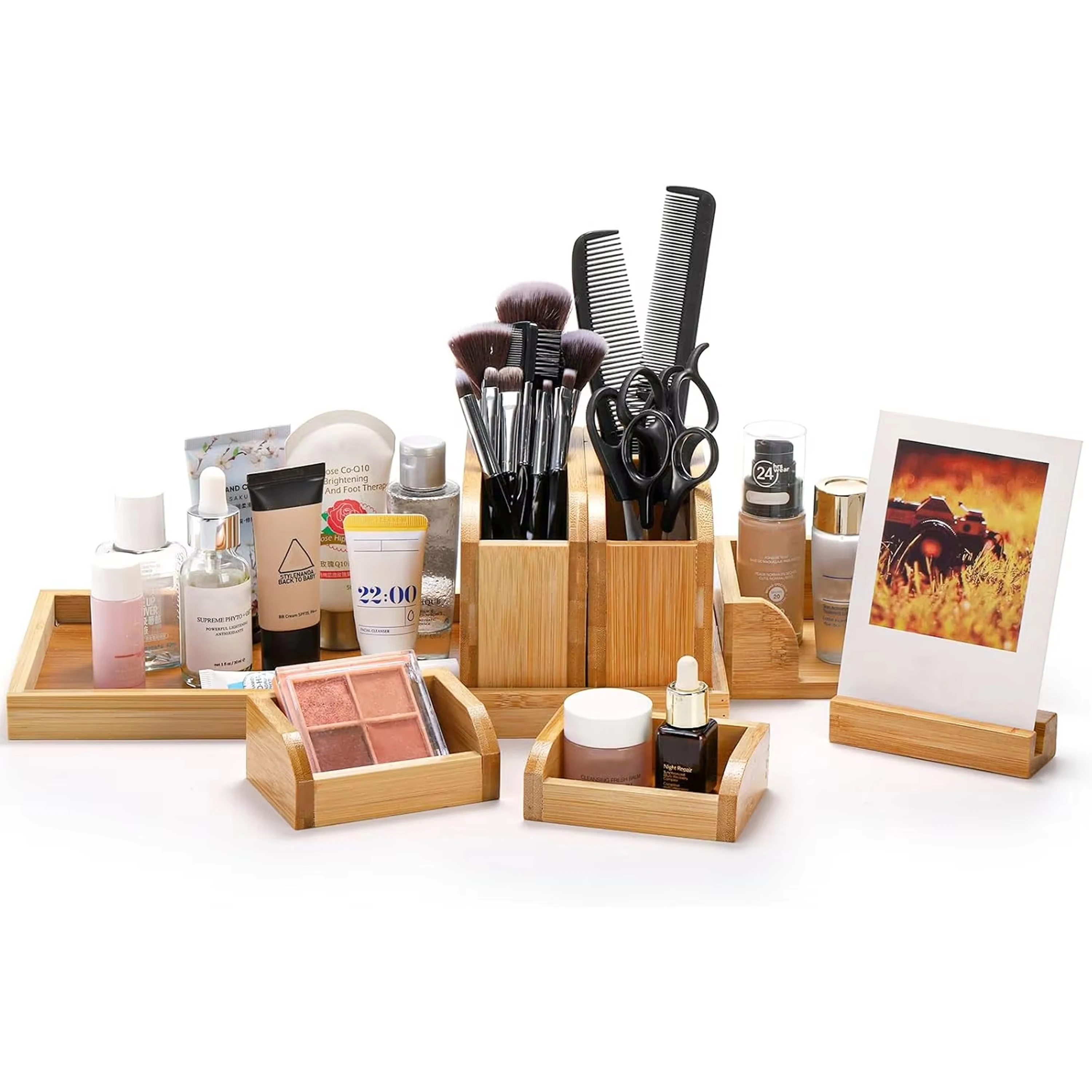 Detachable Bamboo Desk Organizer Multifunctional Makeup Caddy Desktop Storage for Office Cosmetic Stationery Wholesale