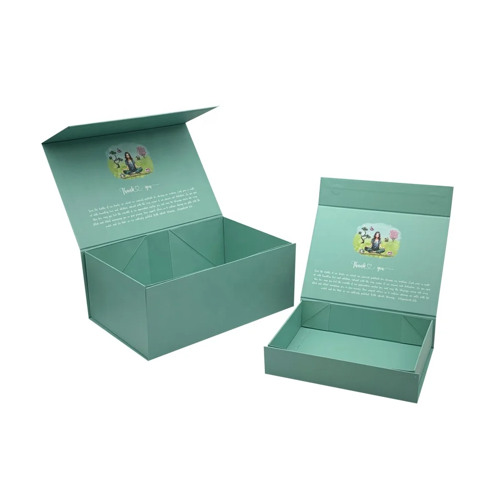 Free Design Cute High Quality Green Magnet Folding Box luxury  T-shirt paper gift storage packaging box factory