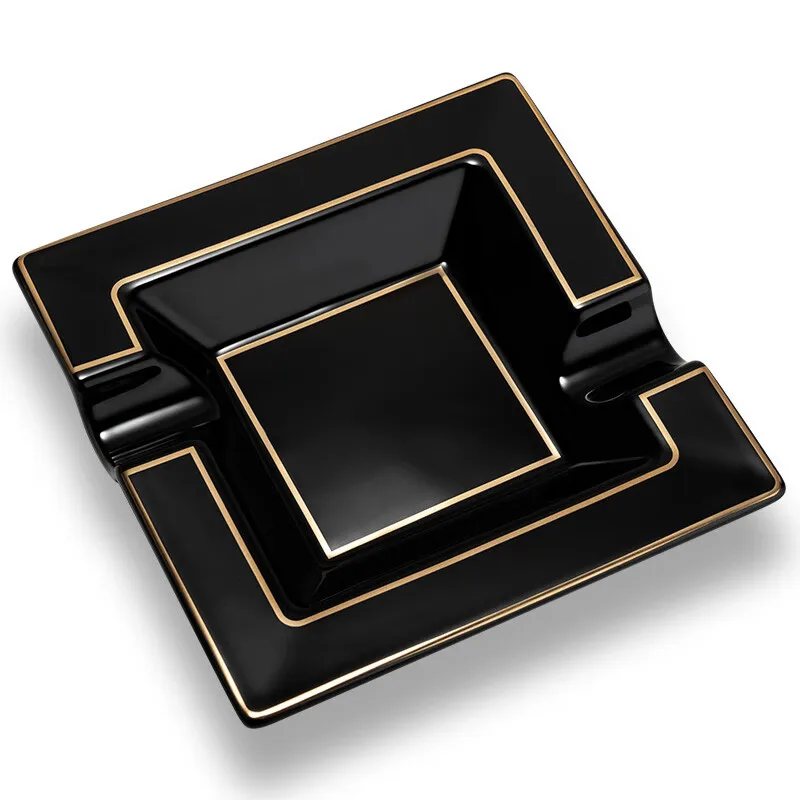 Фабричная Портативная Черная глазурованная прямоугольная Золотая фольга с ободом оптовая продажа небольшой керамической сигаретной пепельницы индивидуальным логотипом