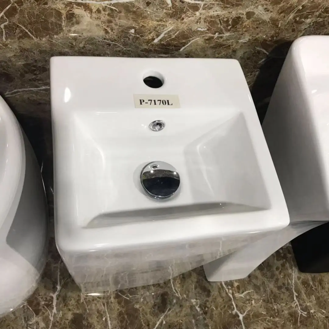 Small Square Ceramic One Piece Full Pedestal Basin Sink For Office Building