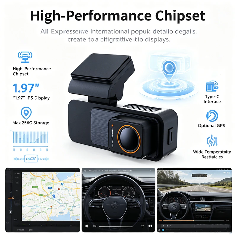 VIEVGUARB VS119 Dash Cam Parking Monitor Loop Recording Night Vision G-Sensor App Control WiFi GPS Dual Lens 120 Angle IPS