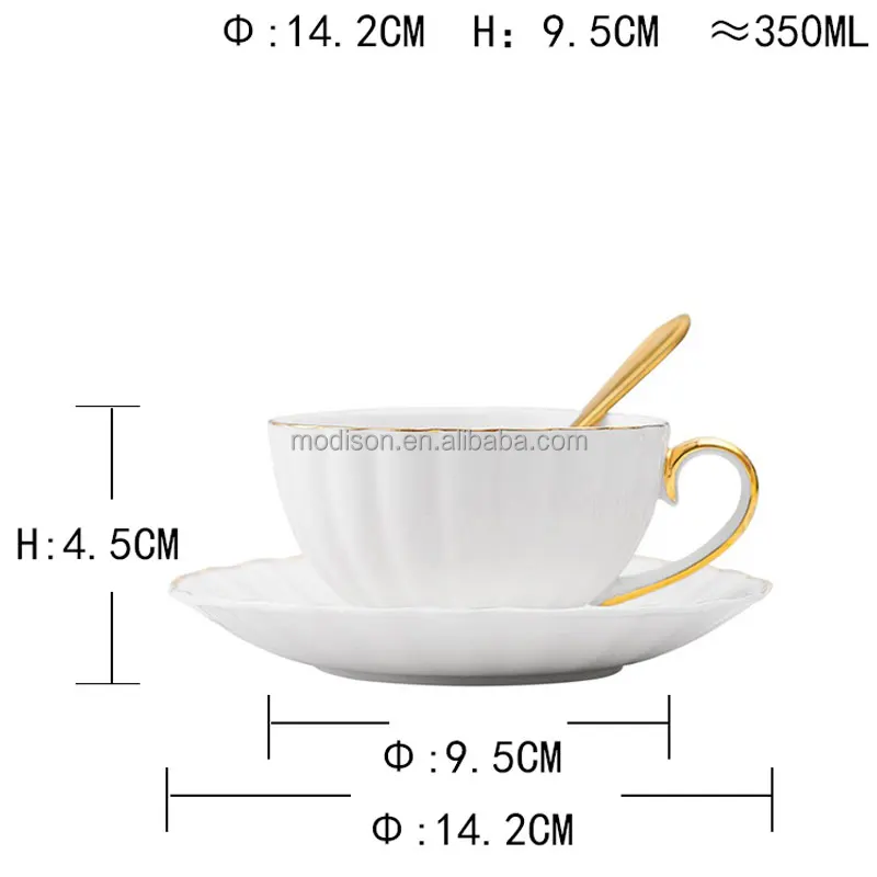 Modern Porcelain Coffee Cup And Saucer Chrysanthemum Shape White Ceramic Tea Cup Set