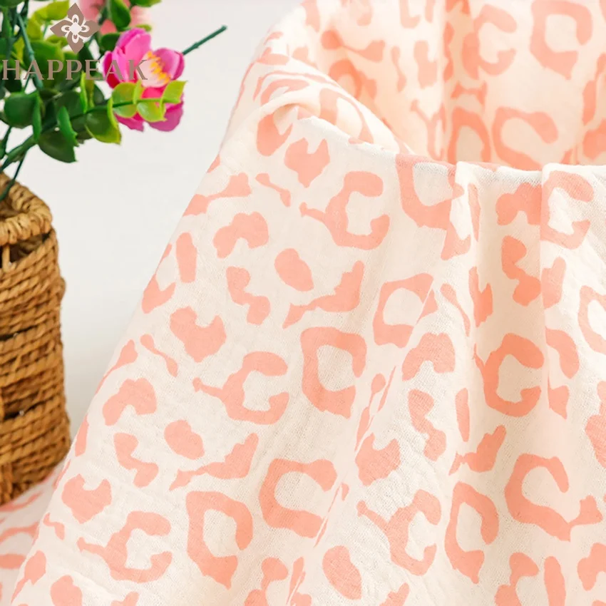 HAPPEAK Printed Muslin Cotton Pink Leopard Print Breathable Cotton
