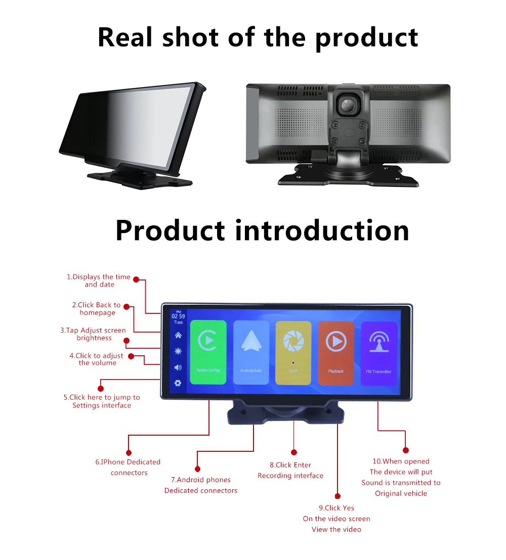 Joyeauto 10 Inch Touch Carplay Screen Mp5 Player Car Play Mirror Link