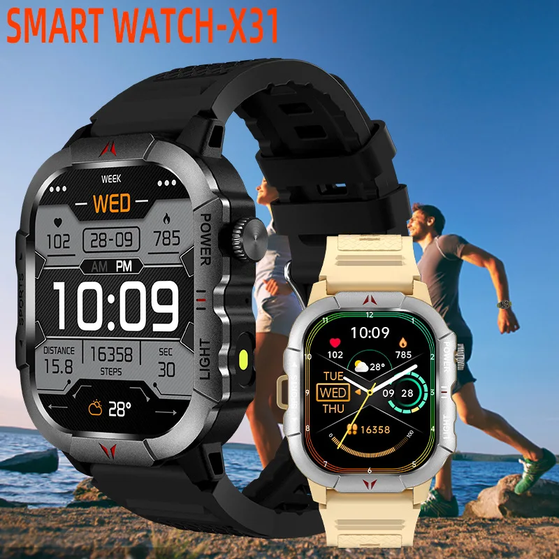 X31 New Smart LED Light Fitness Tracker Watch Square IPS Screen Triple Defense IP68 Waterproof Answer Call BT