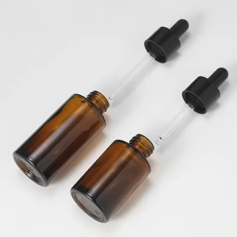 20ml 30ml 40ml 60ml Amber Color Flat Shoulder Essential Oil Dropper Bottle Cosmetic Glass Bottle With Dropper for Oil Package