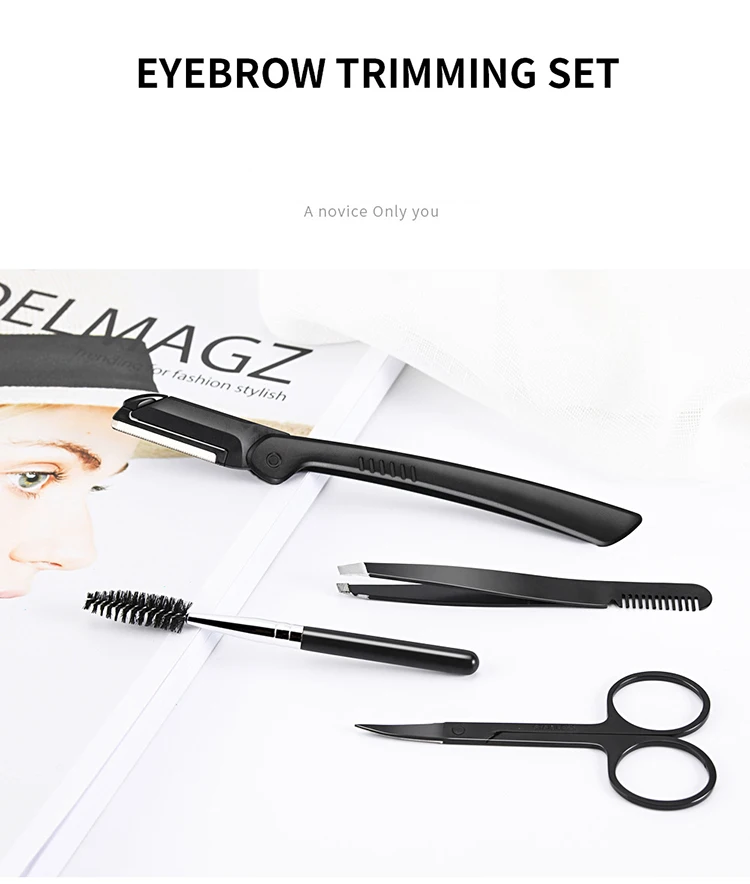 Eyebrow Trimmer Black With Eyebrow Clip Brush Set 11piece Stainless