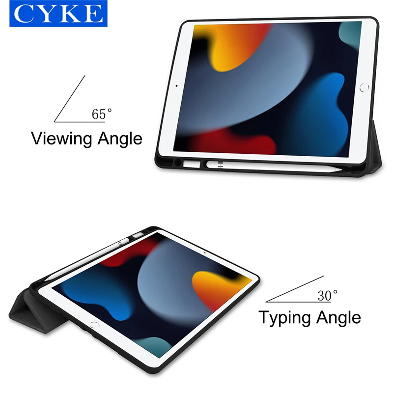 CYKE 9th 8th Generation Tablet Case Pu Leather 10.2 Inch Tpu Soft Shell Tablet Cover Pen Holder for Apple Ipad 9 8 10.2 2021