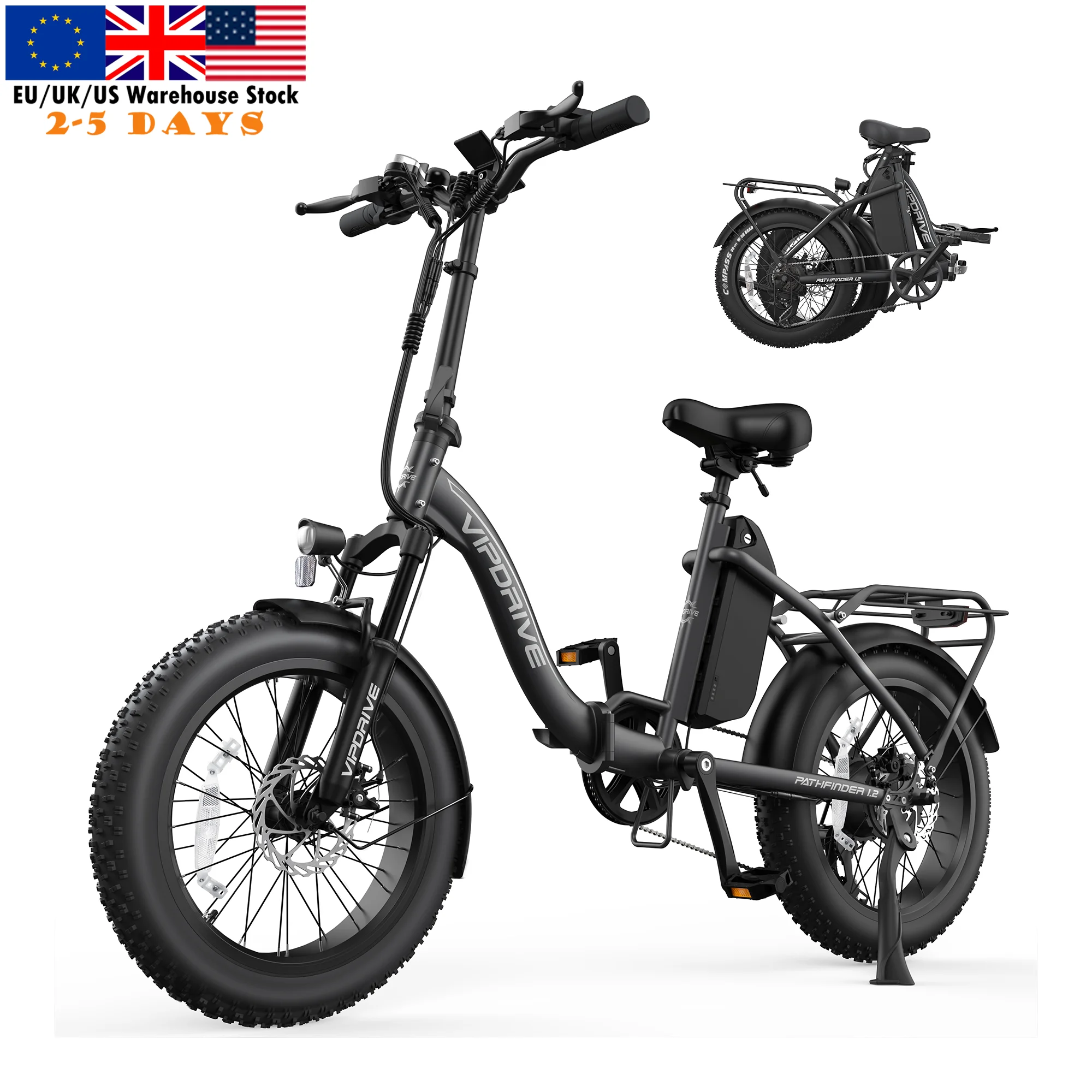 USA Stock 48V 13AH 500W 20 Inch Fat Tire Folding Kid Dirt Electric Bike Multi Mode LCD Display Moped Mountain City Ebike