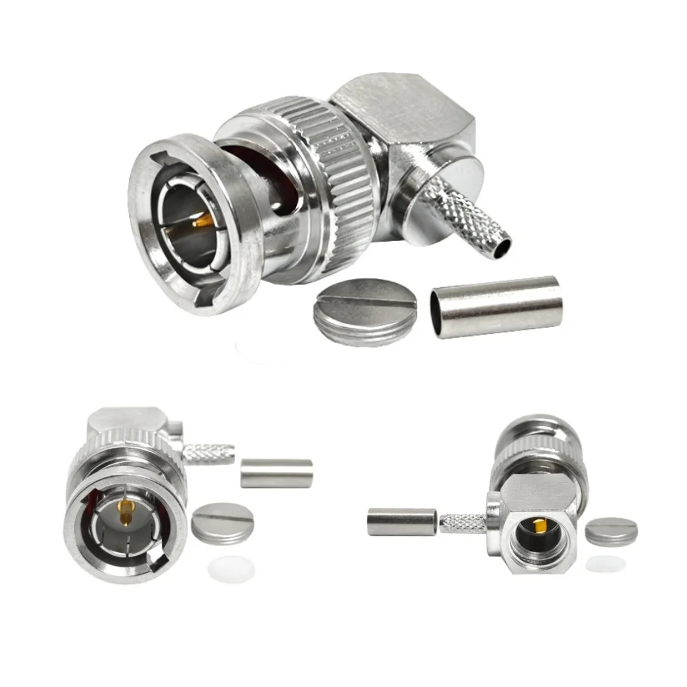 RF BNC Coaxial Connector BNC Male Crimp Right Angle for RG179 RG174 LMR100 RG316 Cable Rf Coaxial Connector