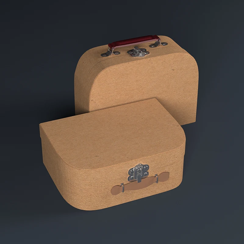 Kraft Paper Cardboard Suitcase with Handle Children Small Paper Suitcase