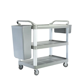 DaoSheng Commercial Hotel Restaurant Large Three-layer Plastic Trolley With Hanging Bucket Food Delivery Service Cart