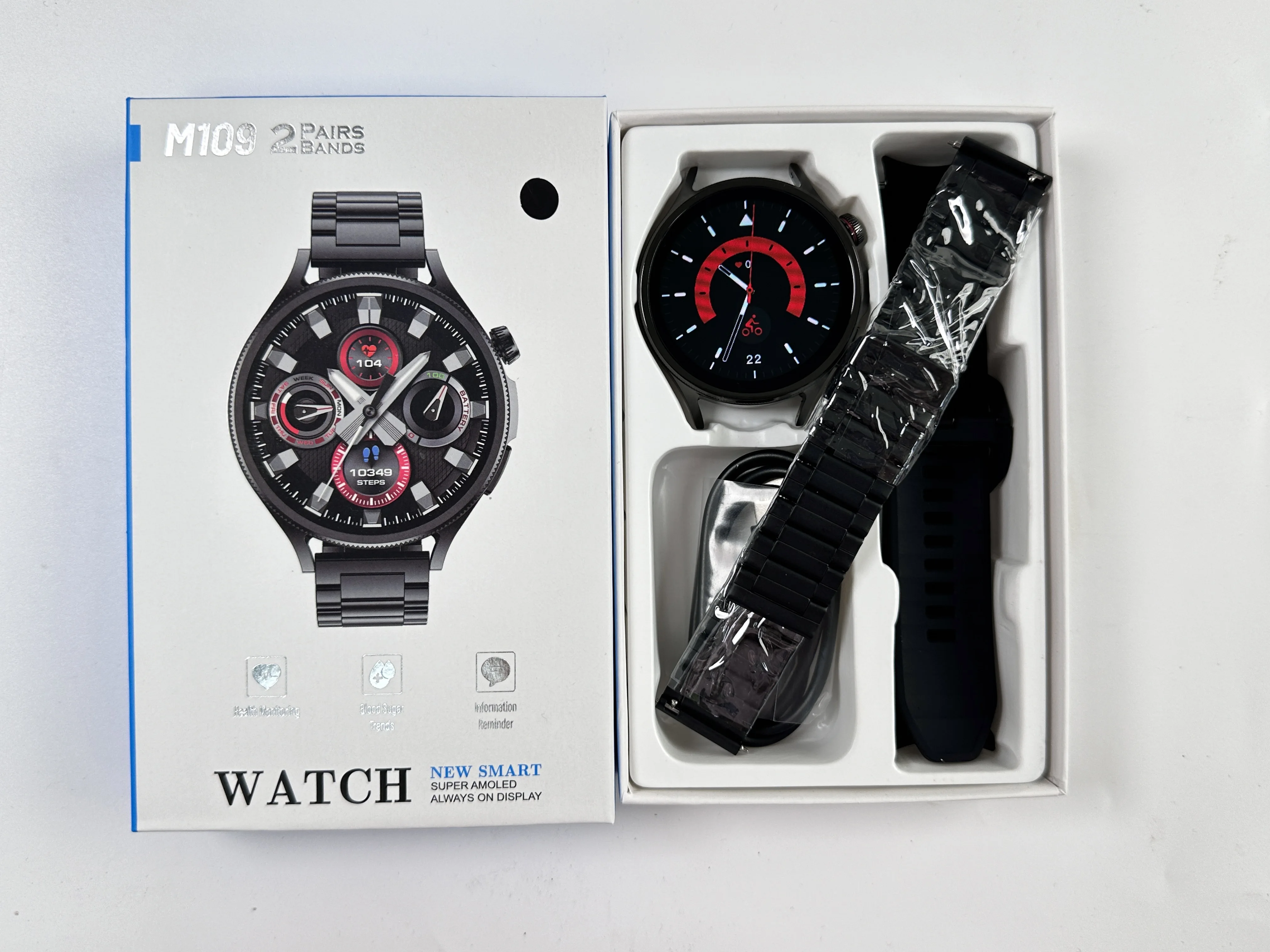 2024 Newest M109 Round Screen Smart Watch with Double Straps Reloj Fashion Band Smartwatch for IOS Android Mobile Phone