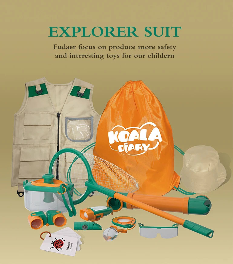 Hot selling kids adventure set kit cheap outdoor nature exploration toys pretend play explorer kids exploring toys