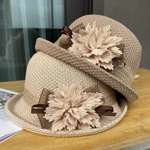 Summer Vintage Women's Top Hat Short Brim Floral Design for Wedding Church Parties Casual Beach Leisure Outdoor Appropriate Top