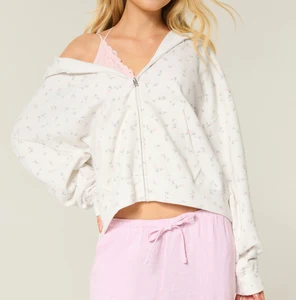 High Quality Custom Logo Full Zip up Lightweight Hooded Winter Floral Fleece Lined Hoodie Coat Women Casual Wear