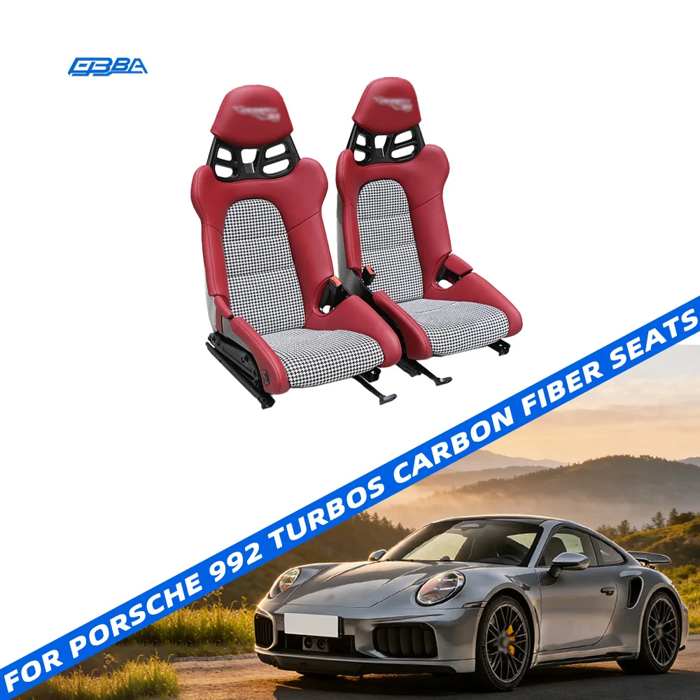 Factory Price Red Color Carbon Fiber Car Racing Seats For Porsche 992 Turbos Embroidery Hot Stamping LOGO