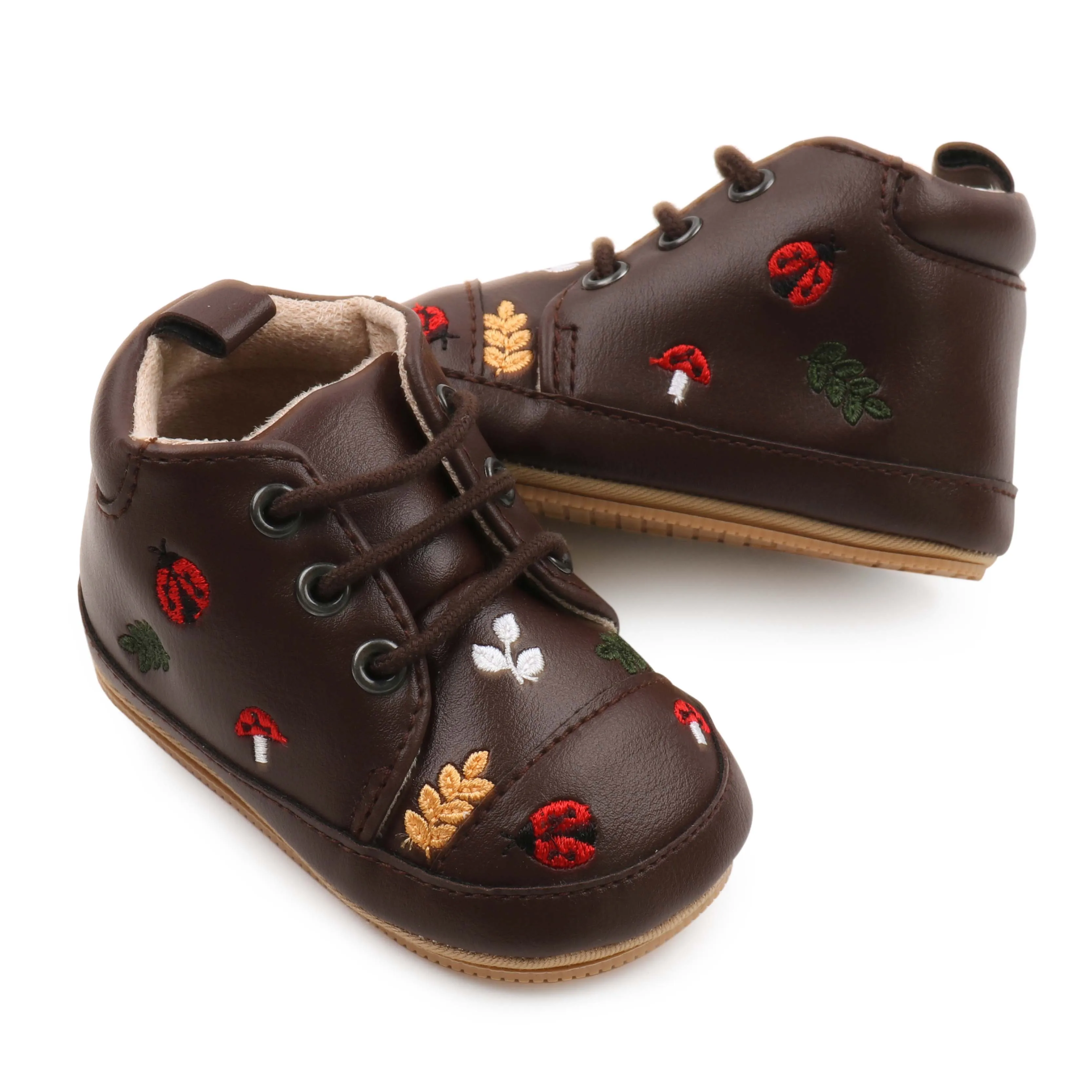 Spring and Autumn Pu Leather Cartoon Embroidered Baby High Top Front Elastic Casual Toddler Shoes details