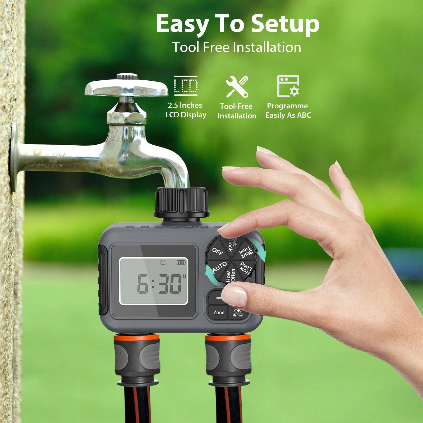 automatic rain delay 7 days dual value water valve irrigation home use intelligent outdoor sprinkler water time-1