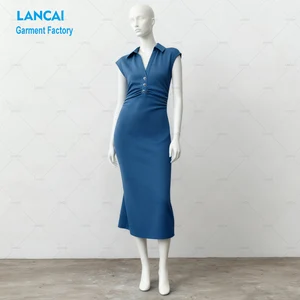 Lancai Custom Apparel Manufacturer OEM Lady Elegant Jersey Sheath Polo Dress with Ruched Waist Customizable