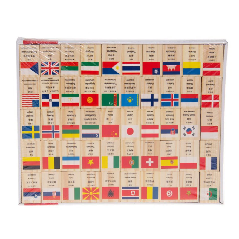 Kids Domino With Flag Pattern World Countries Cognitive Toy Wooden Domino Toy