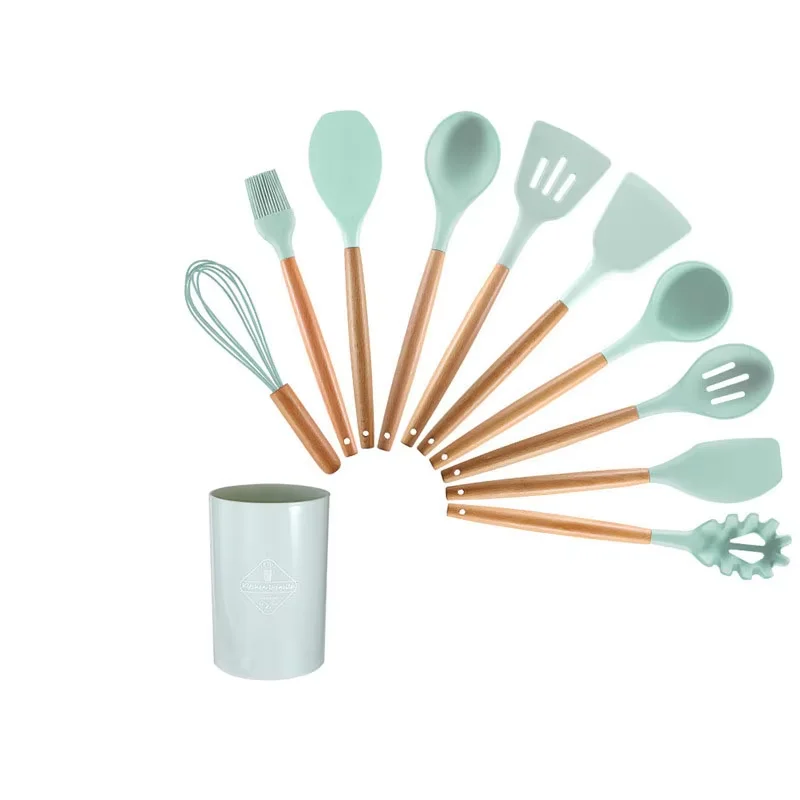 OEM & ODM silikonekøkkenudstyrssæt, brugerdefineret køkkenudstyr i træ, engros genbrugeligt og miljøvenligt køkkenudstyrssæt