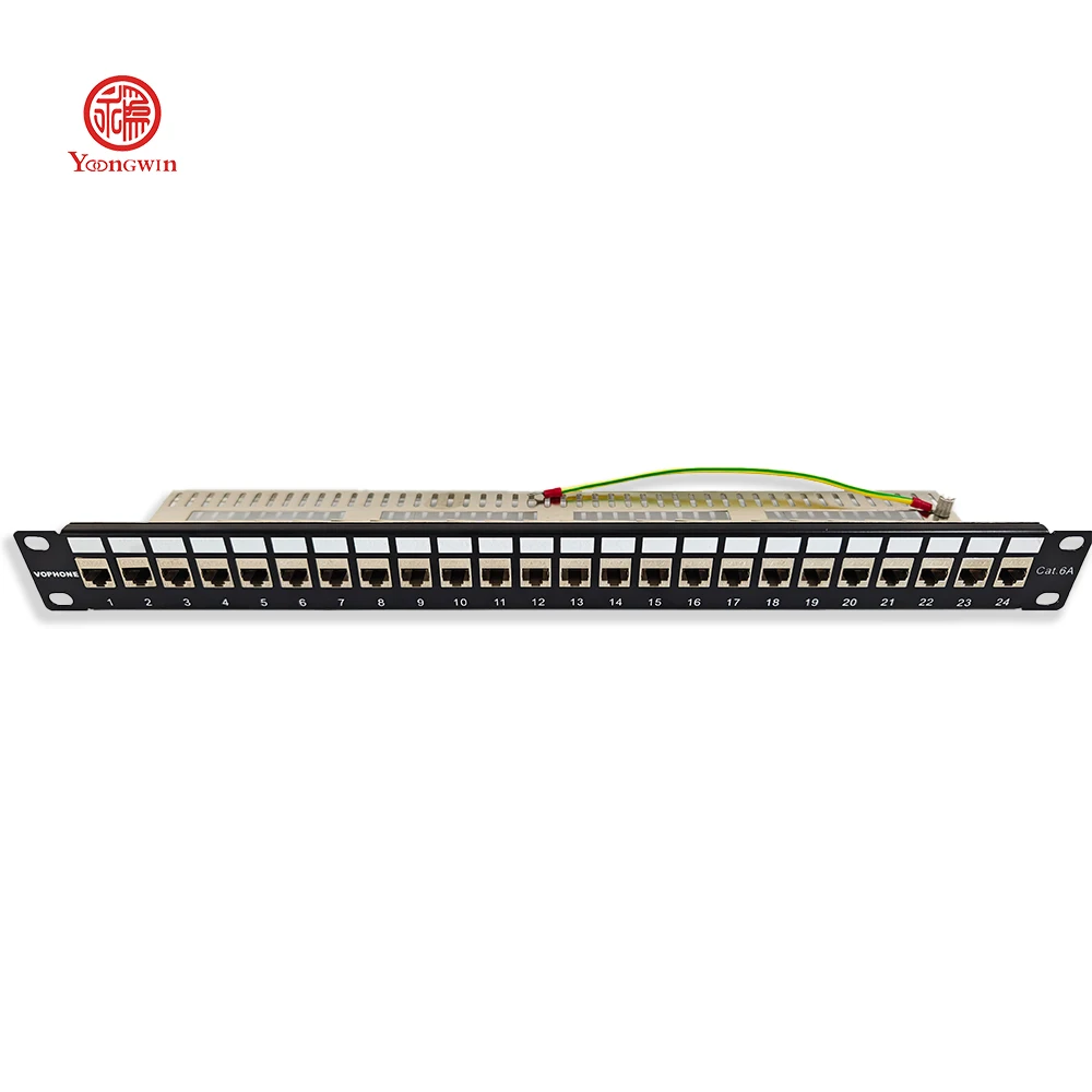 Best Price & Premium Quality 19" 1U 24-port Category 6A Modular Shielded Patch Panel for Data Center Rack Mount Network Wiring supplier