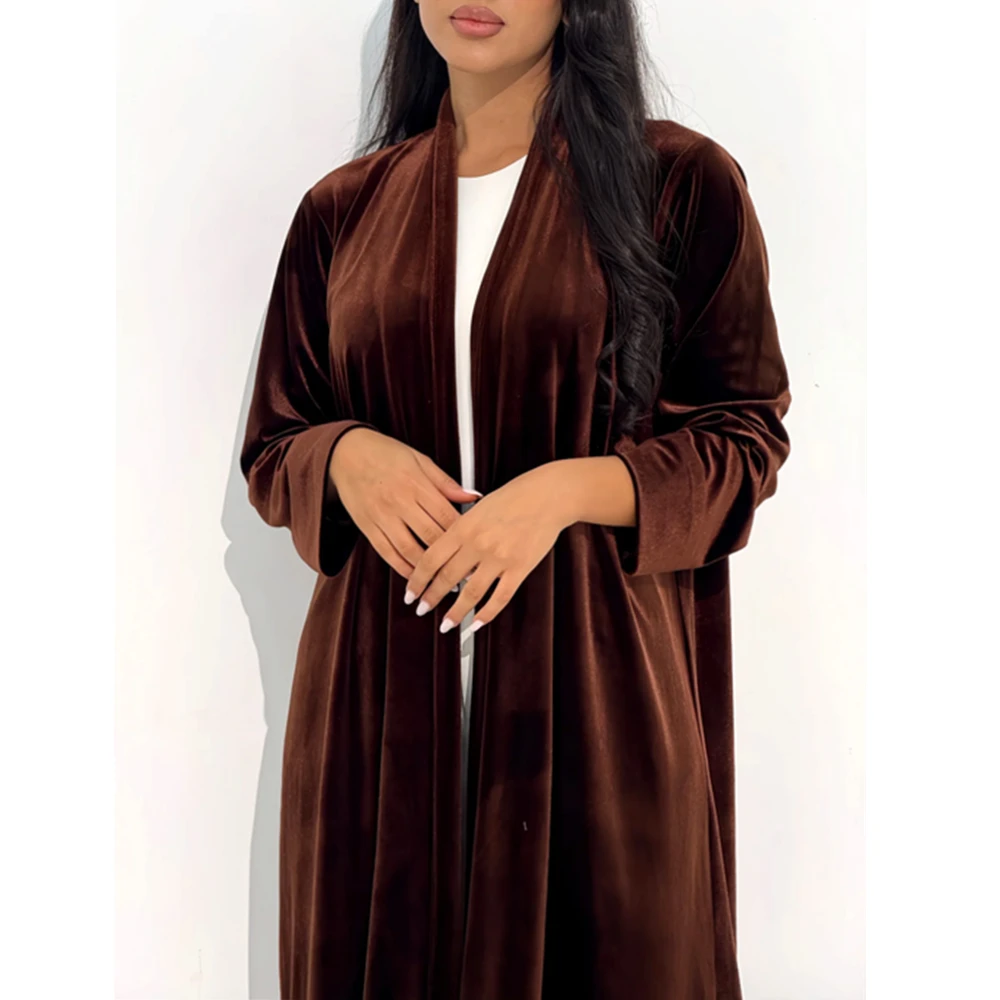 Abaya 2025 France Spring Ramadan Eid Open Floral Purple Kimono Vtement Femme Musulmane Velvet Abaya