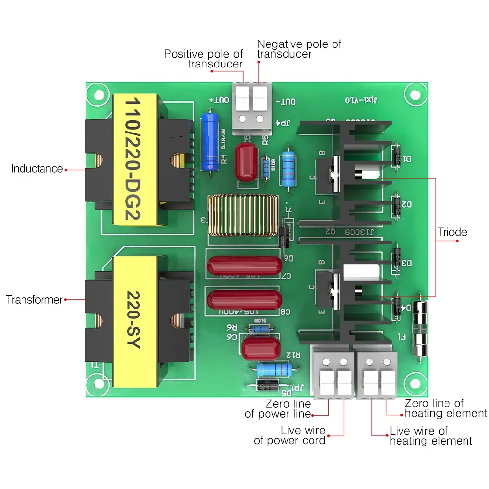 New 100W Ultrasonic Transducer Driver Circuit with 40KHz 220V 2-Piece Piezoelectric Transducer 200V