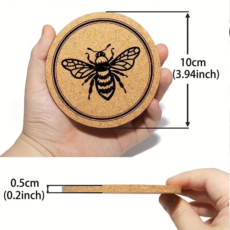 Natural Cork Coaster With Bee Print Eco Friendly Heat Resistant Drink Cup Mat product detail 2