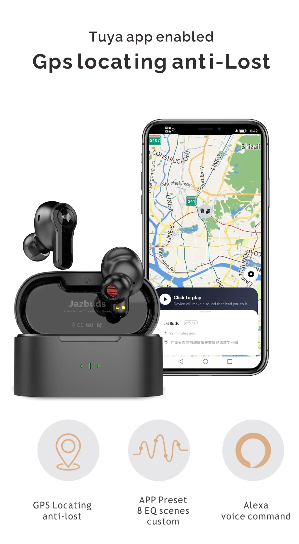 A10 Anc Enc Wireless Charging Headphones Bt 5.2 True Wireless Earbuds