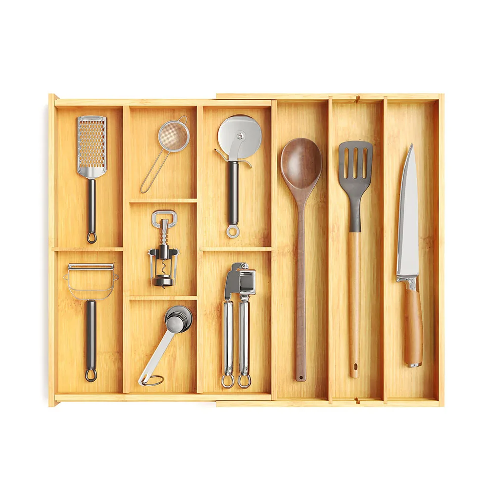 Bamboo Expandable Tray Silverware Storage Rack Cutlery Organizer for Kitchen and Bathroom Knife Drawers Drawer Organizers