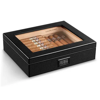 New Arrival Travel Portable Cigar Case Spanish Cedar Wood Commercial Cigar Humidor With Hygrometer Humidifier Black