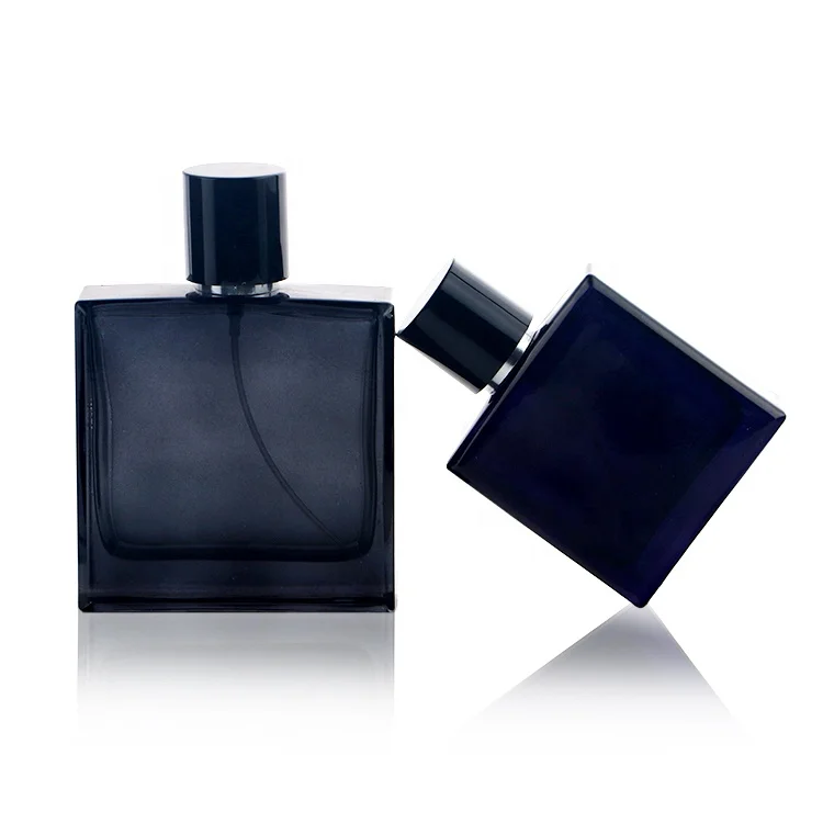30ml 50ml 100ml Dark Blue Square Classic Glass Spray Perfume Cologne Bottle  for Man