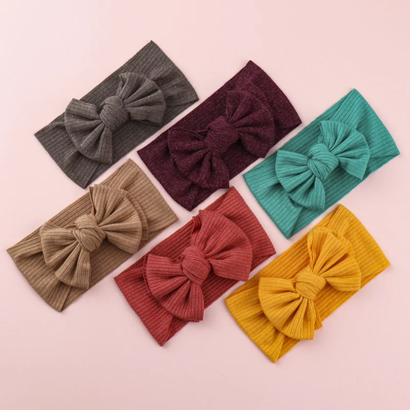 767 Baby Girl Headband Solid Color Soft Nylon Elastic Headband Bows Knotted Newborn Toddler Headbands Hair Accessories Infant