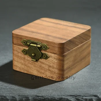 Gentdes Jewelry Custom Logo Koa Wood Wedding Ring Box Wooden Ring Box For Couple Rings