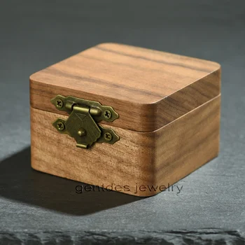 Gentdes Jewelry Custom Logo Vintage Koa Wood Wooden Wedding Ring Box Wooden Ring Box For Couples Rings Engagement Rings