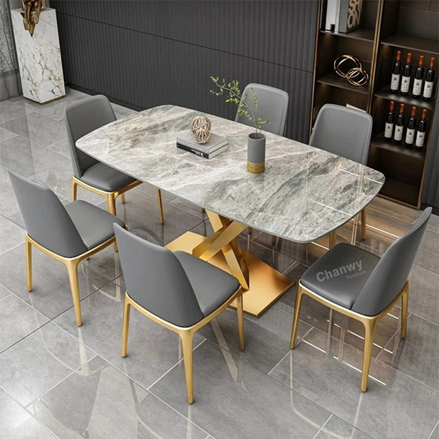 Modern Simple Light Luxury Style Marble Dining Table Set