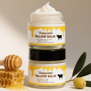 OEM ODM Natural Organic Grass Fed Beef Tallow Skincare Moisturizing Whipped Face Balm Halal Honey Tallow Balm
