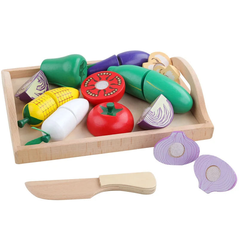 Wufiy Wooden Vegetable Fruit Cutting Set - Magnetic, Pretend Play Toy -  Wooden Vegetable Fruit Cutting Set - Magnetic